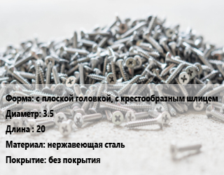 Шуруп с плоской головкой, с крестообразным шлицем 3.5х20 нержавеющая сталь без покрытия, упаковка 2000 шт цена от 301.5 Тг / кг, где купить, условия доставки в Шымкенте и Южно-Казахстанской области